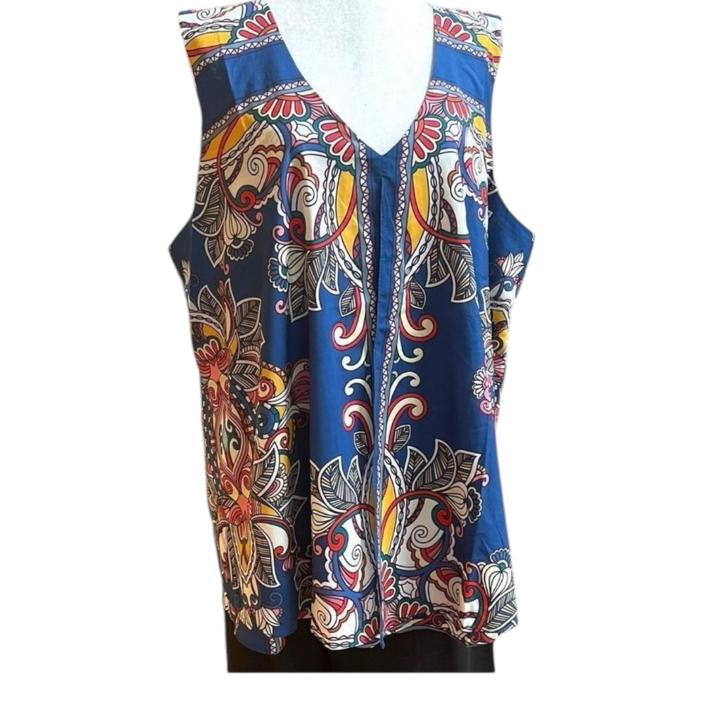 Suzanne Betro 2-Piece Set 4X NWT | Scarf Print Sleeveless Top & Black Crop Pants - Picture 4 of 13